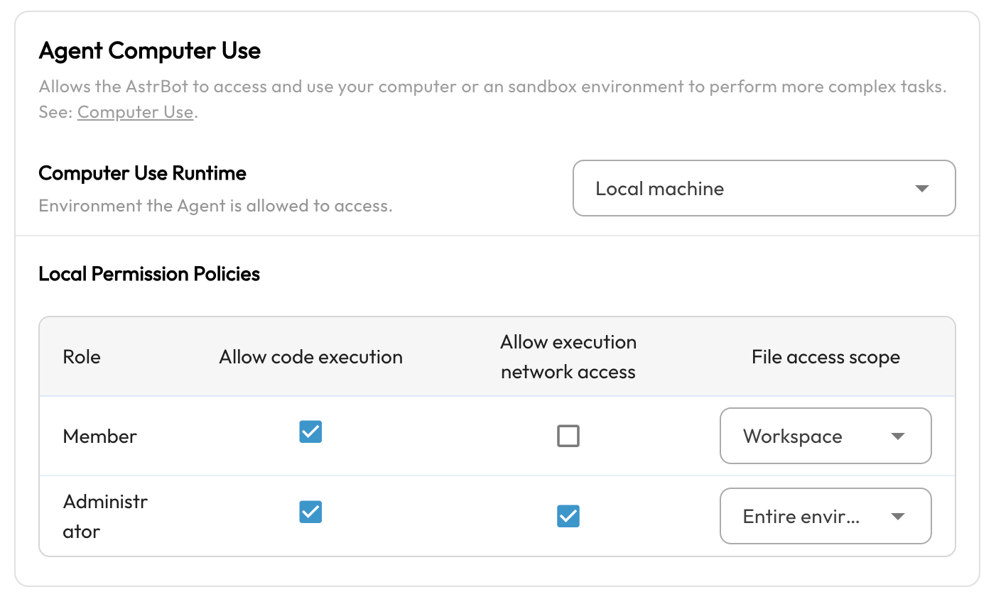 Local permission policy matrix
